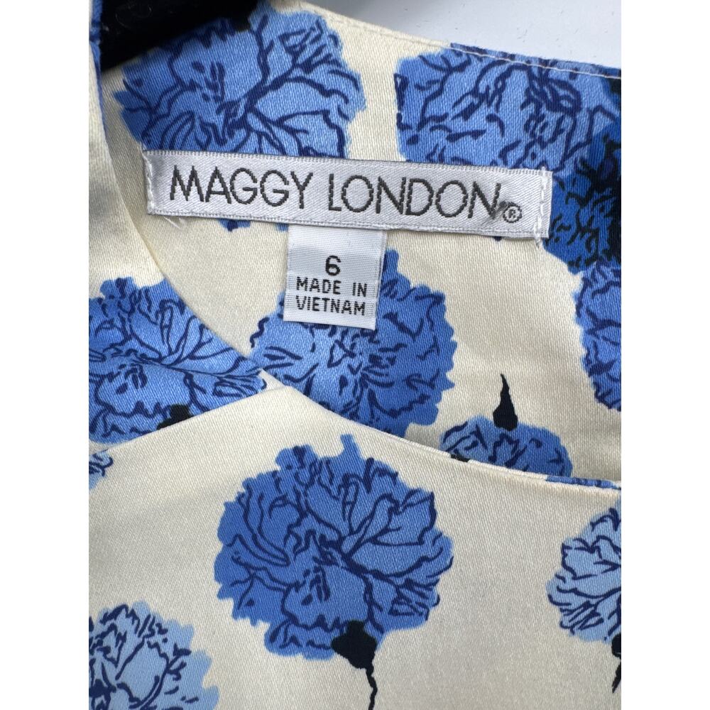 Maggy London Garden Party Floral Fit And Flare Dress Blue and Green Size 6 - Picture 4 of 9
